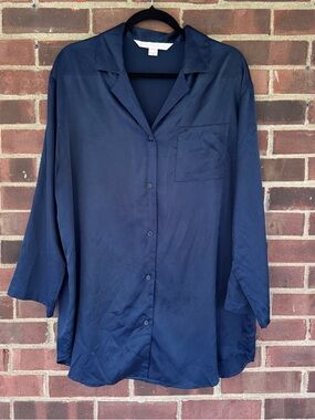 Victoria’s Secret Teal Satin Sleep Shirt Button Front Pajama Top Women’s Medium